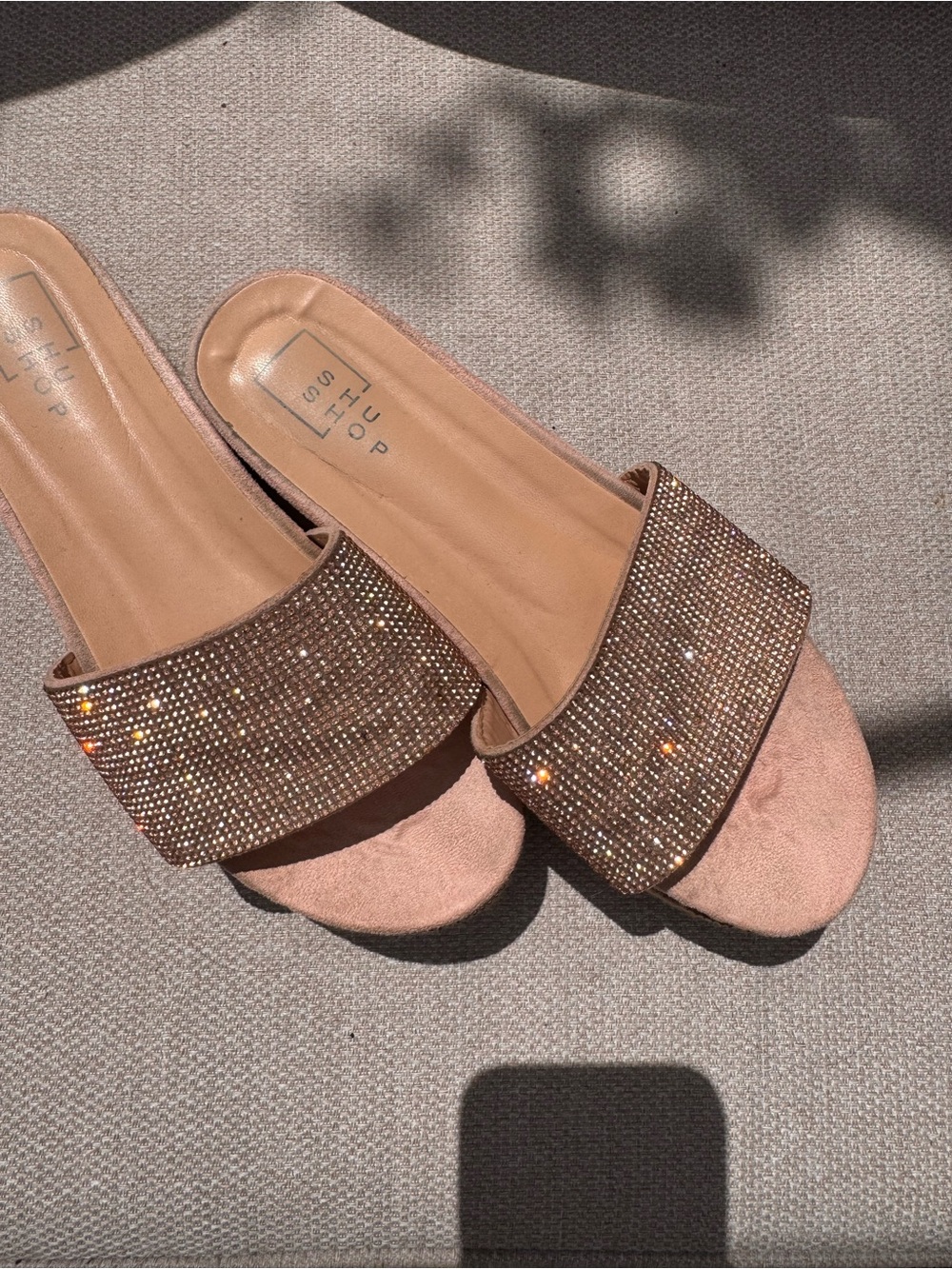 SHU SHOP Rhinestone Platform Espadrille Slides – Blush Pink – Size 7